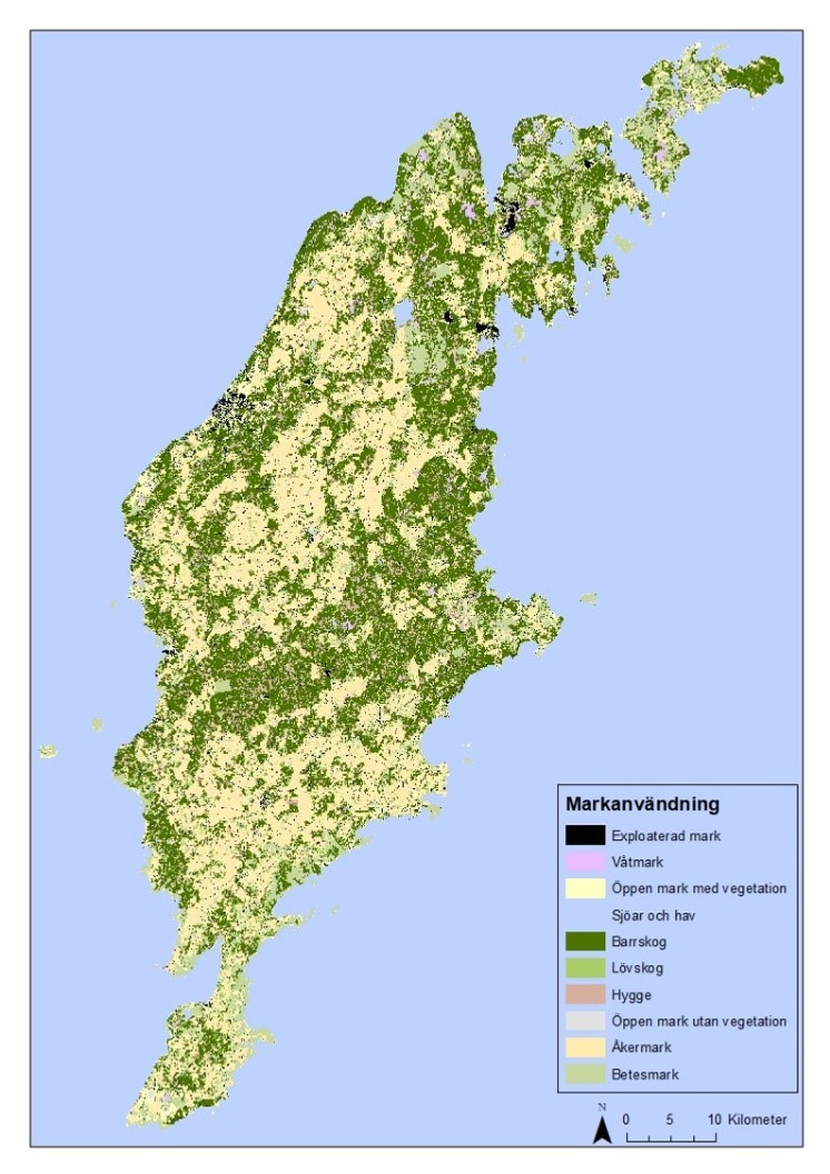 Karta över Gotland, med olika typer av grönstruktur markerade. Länk till interaktiv karta finns under kartan.