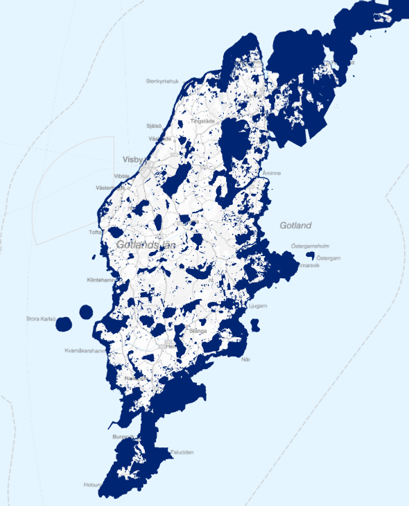 Kartan visar Gotland och skyddade områden som är viktiga för det rörliga friluftslivet.