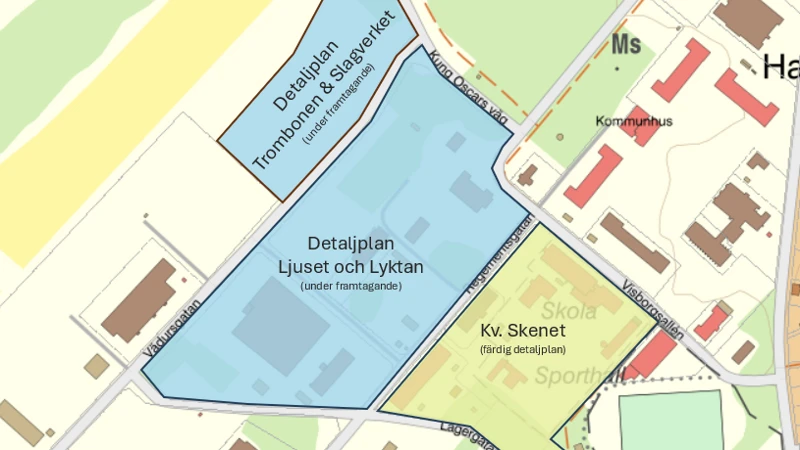 En karta över en stad med många byggnader.
