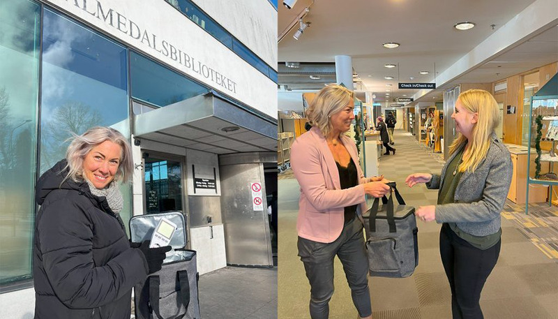 Två kvinnor med väska