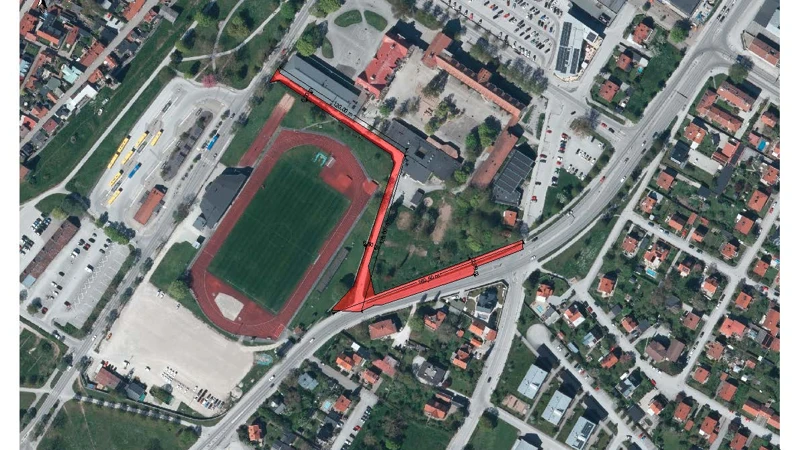 En flygbild över en Solberga området i Visby.
