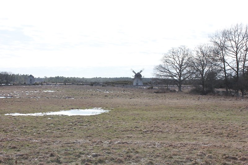 En kvarn står på ett åkermark.