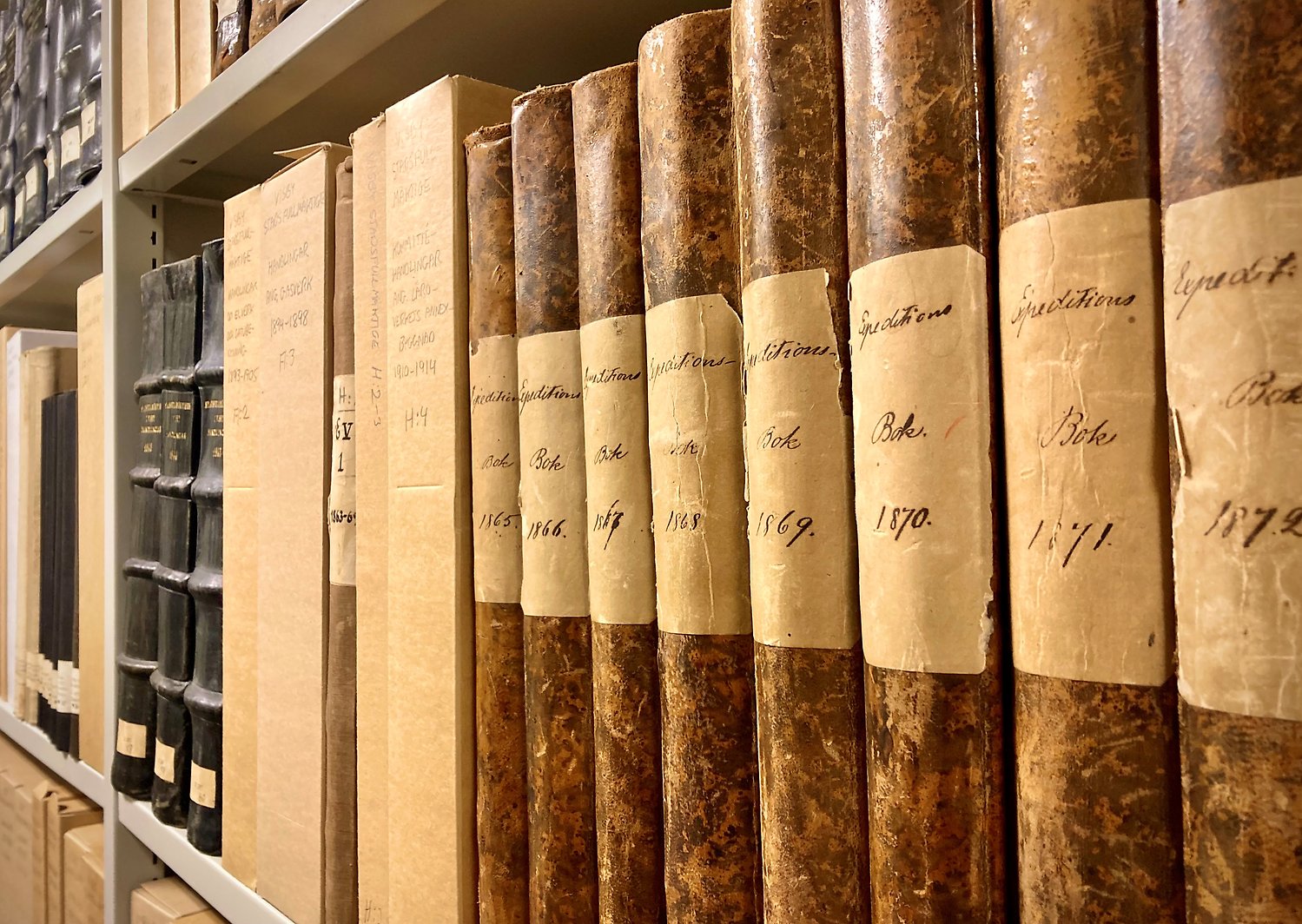 Arkivfiler i en bokhylla